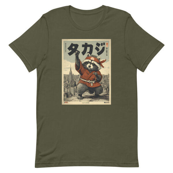 unisex-staple-t-shirt-military-green-front-6914e4be44ea2.jpg The Rooftop Raccoon Ninja Tee