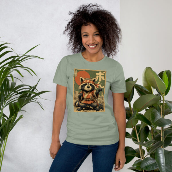 unisex-staple-t-shirt-sage-front-6914e5a38bfd8.jpg Urban Raccoon Fighter Tee