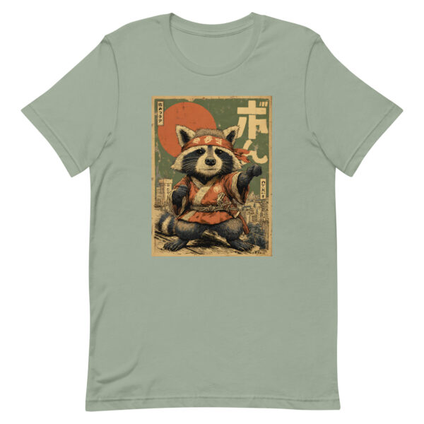 unisex-staple-t-shirt-sage-front-6914e5a452c62.jpg Urban Raccoon Fighter Tee