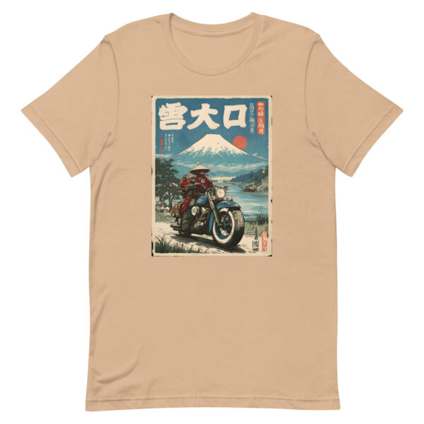 unisex-staple-t-shirt-tan-front-6914d1f3386a9.jpg Samurai Biker Fuji Tee