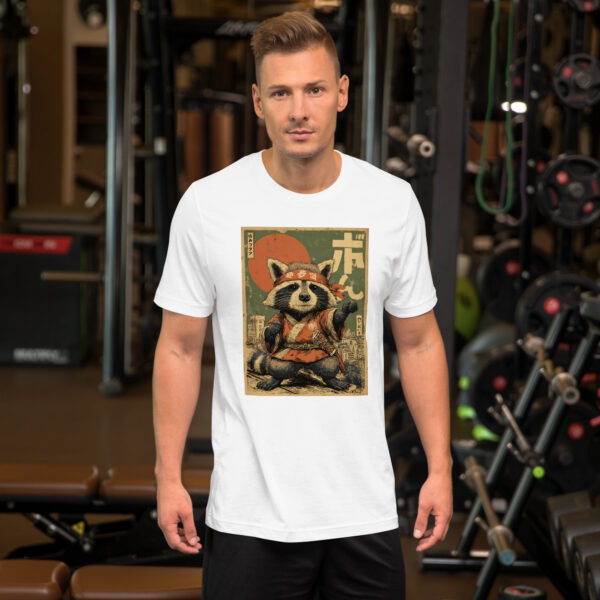 unisex-staple-t-shirt-white-front-6914e5a3de545.jpg Urban Raccoon Fighter Tee