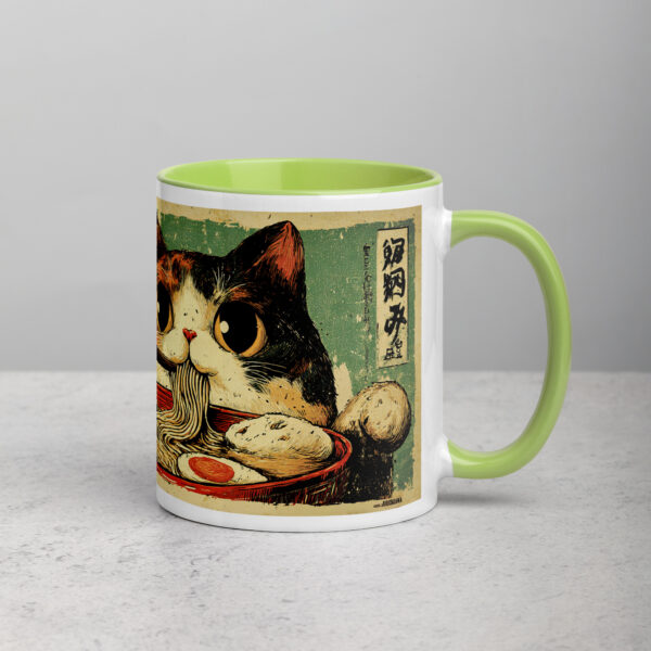 white-ceramic-mug-with-color-inside-green-11-oz-right-69274e75b31c0.jpg Cute Cat Ramen Lover Mug
